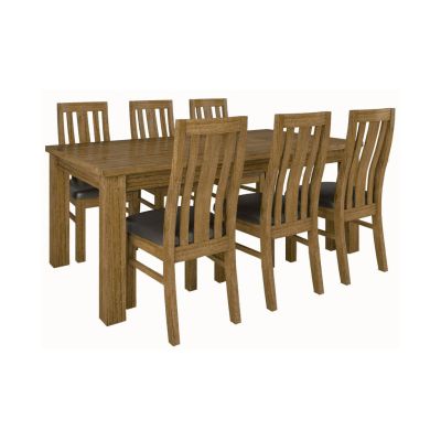 COPE MOUNTAIN ASH 190CM DINING TABLE IN NATURAL+ 6 COPE MOUNTAIN ASH PU DINING CHAIRS