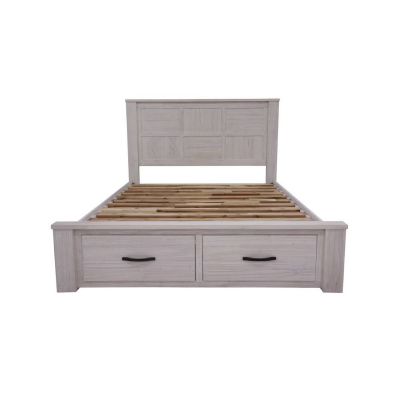MANLY DOUBLE SIZE BED WITH 2 DRAWERS IN BRUSHED WHITEWASH