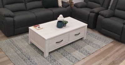 MANLY 127CM 2 DRAWERS COFFEE TABLE IN BRUSHED WHITEWASH