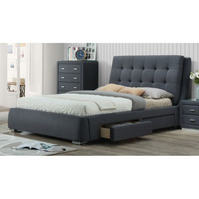 Orchird queen size Fabric Bed with Side Drawers in Charcoal