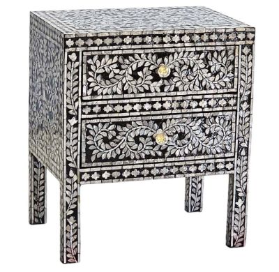 MOTHER OF PEARL NOIR 2 DRAWES BEDSIDE TABLE