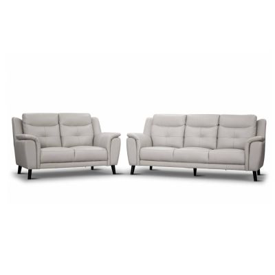MALANIA 3-SEATER + 2-SEATER REAL LEATHER SOFAS PACKAGE DEAL IN SILVER