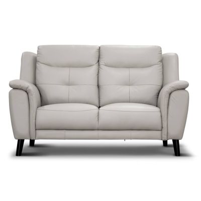 MALANIA 2-SEATER REAL LEATHER SOFA SETTEE COUCH SILVER