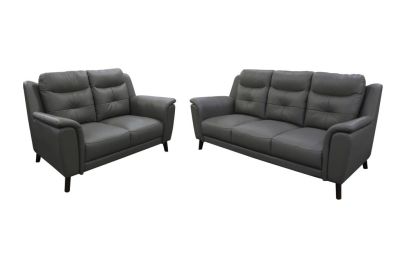 MALANIA 3-SEATER + 2-SEATER REAL LEATHER SOFAS PACKAGE DEAL IN GUNMETAL