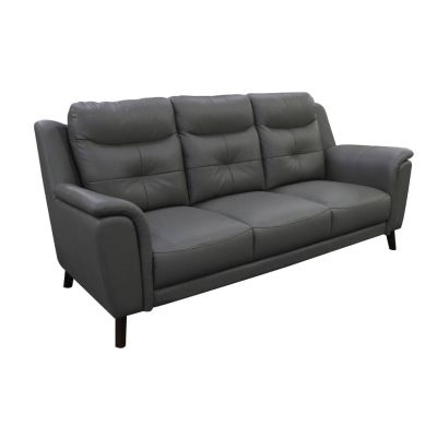 MALANIA 3-SEATER REAL LEATHER SOFA SETTEE COUCH GUNMETAL