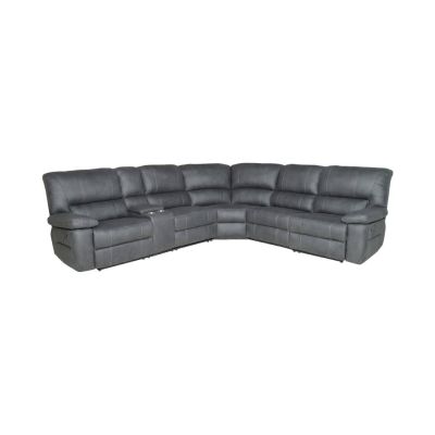 VERNON RHINO FABRIC CORNER MODULAR WITH BOTH END RECLINERS LOUNGE IN JET
