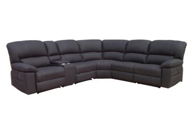 VERNON RHINO FABRIC CORNER MODULAR WITH BOTH END RECLINERS LOUNGE IN ONYX