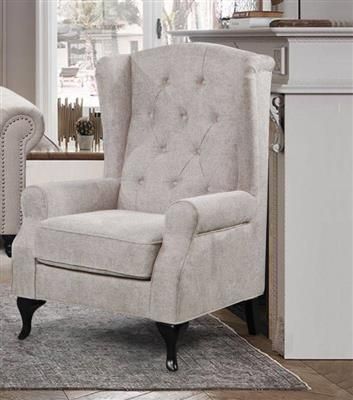 WOODLEY LOUNGE ARMCHAIR WING CHAIR IN BEIGE FABRIC