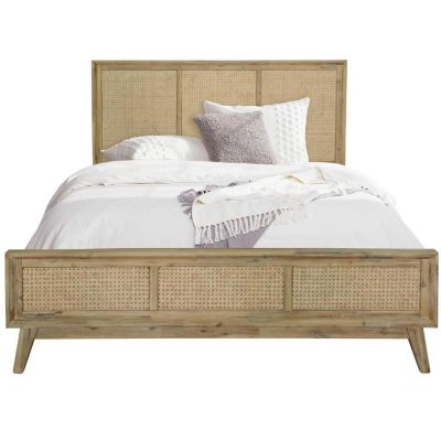 MOLLET SOLID ACACIA TIMBER/RATTAN KING SIZE BED BRUSHED SMOKE