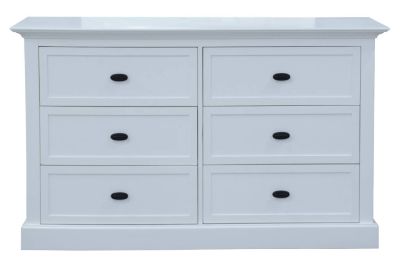 Joaquin Hamptons Style White Acacia Timber 6 Drawer Chest of Drawers/Dresser