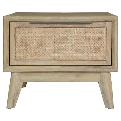 MOLLET SOLID ACACIA TIMBER/RATTAN 1 DRAW LAMP TABLE BRUSHED SMOKE