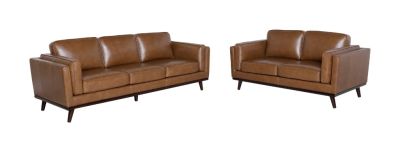 FAYE FULL LEATHER 3-SEATER + 2-SEATER PACKEG DEAL SOFAS/SETTEES/COUCHS IN NATURE SCOTCH