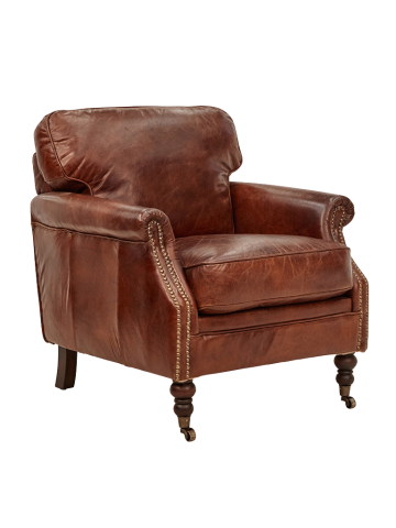 BUCKINGHAM AGED LEATHER ARMCHAIR WITH BRASS STUD DETAILING