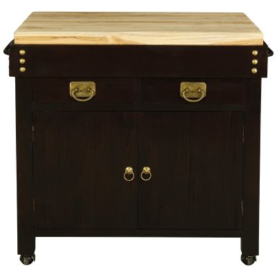 RICARDO SOLID MAHOGANY TIMBER LARGE BUTCHER BLOCK KITCHEN ISLAND WITH CASTORS IN CHOCOLATE