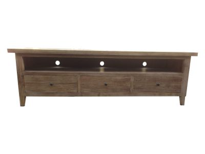 MORO RUSTIC RECYCLED ELM 3 DRAWERS PARQUETRY TOP TV/ENTERTAINMENT UNIT ORNATE TURN LEG 180CM