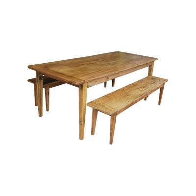LINDI RUSTIC COUNTRY RECYCLED ELM 3 PIECE BENCH DINING SET 220 CM IN HONEY